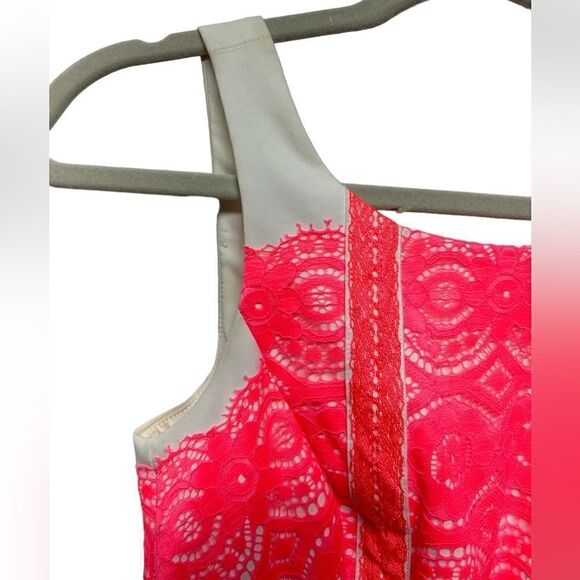 Gianni Bini White Sleeveless Mini Sheath Dress Neon Pink Lace - Picture 5 of 8